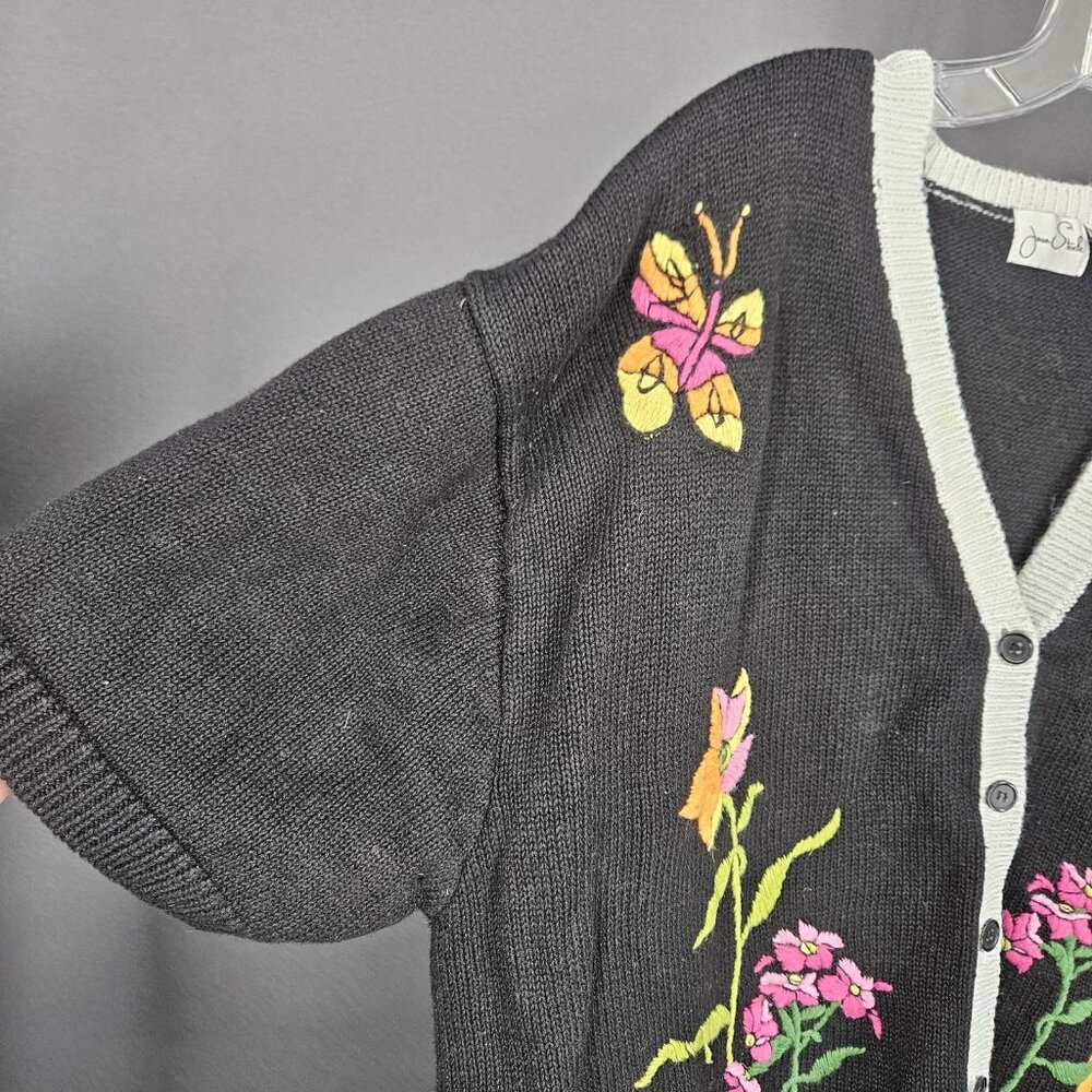 Joan Steele Sweater Womens 2X Short Sleeve Embroidered Birdhouse Floral Cardigan - Picture 3 of 7